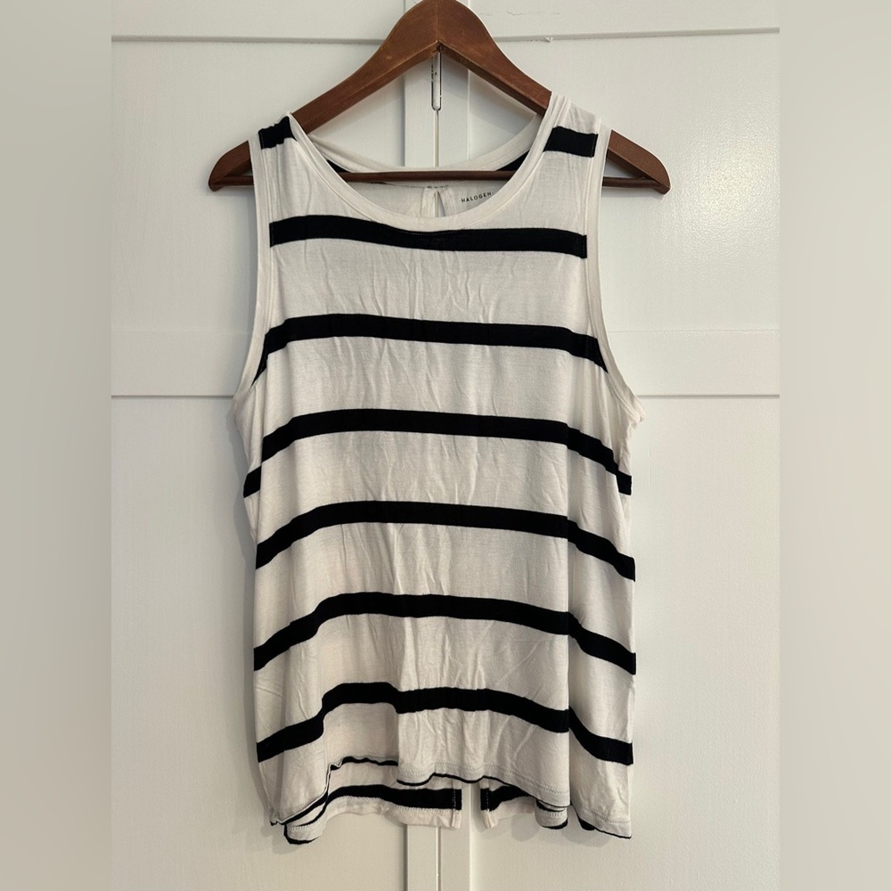 Halogen Black and White Striped Tank Top